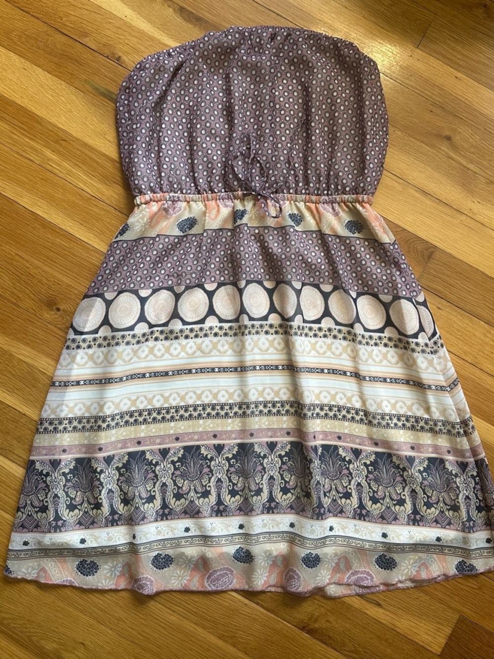 Mudd Strapless Patterned Dress in Lavender, Cream‎ and Pink